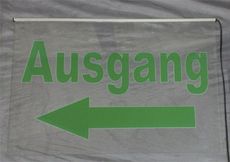 LED Beleuchtetes Schild Ausgang + Pfeil links + Folie / graviert