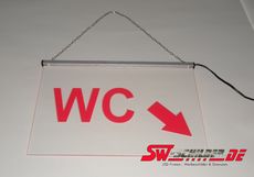 LED Beleuchtetes Schild WC + Folie + Pfeil Schrg UNTEN Rechts