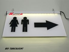 LED illuminated sign WC+foil+arrow+man+woman figure on both side