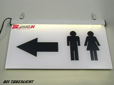 LED illuminated sign WC+foil+arrow+man+woman figure on both side