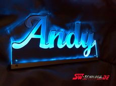 LED Namensschild Andy graviert mit indirekter Beleuchtung