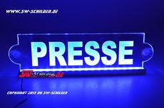 LED Einsatzschild PRESSE graviert mit indirekter LED Beleuchtung