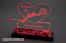LED engraved gift ideas shield + WEDDING desirable name / date with indirect LED lighting