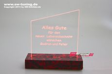 LED greeting card sign ALLES GUTE + request-name engraved with indirect LED lighting