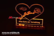 LED signgreeting card Vermhlung + request-name engraved with indirect LED lighting