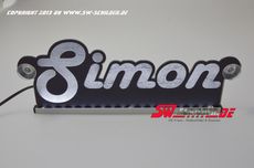 LED Namensschild Simon graviert mit indirekter Beleuchtung Black-Edition