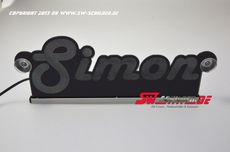 LED Namensschild Simon graviert mit indirekter Beleuchtung Black-Edition