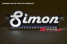 LED Namensschild Simon graviert mit indirekter Beleuchtung Black-Edition