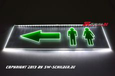 LED Beleuchtetes Schild WC Mann/Frau Piktogramm + Folie + Pfeil Links