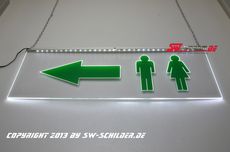 LED Beleuchtetes Schild WC Mann/Frau Piktogramm + Folie + Pfeil Links