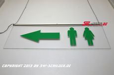 LED Beleuchtetes Schild WC Mann/Frau Piktogramm + Folie + Pfeil Links