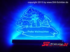 LED Weihnachts Tannenbaum-Fenster-Deko Schild Schneemann graviert indirekter LED Beleuchtung