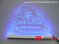 LED Weihnachts Tannenbaum-Fenster-Deko Schild Schneemann graviert indirekter LED Beleuchtung