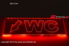 LED Beleuchtetes Schild WC + Folie + Pfeil Schrg UNTEN Links