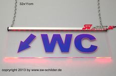 LED Beleuchtetes Schild WC + Folie + Pfeil Schrg UNTEN Links
