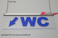 LED Beleuchtetes Schild WC + Folie + Pfeil Schrg UNTEN Links