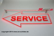 LED Beleuchtetes Schild SERVICE Gravur + Folie + Pfeil links ausgeschnitten