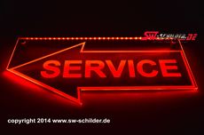 LED Beleuchtetes Schild SERVICE Gravur + Folie + Pfeil links ausgeschnitten