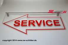 LED Beleuchtetes Schild SERVICE Gravur + Folie + Pfeil links ausgeschnitten