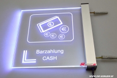 LED engraving information sign CASH PAYMENT with indirect LED lighting