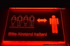 LED engraved sign PLEASE DISTANCE + pictogram with indirect LED lighting