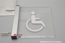 LED illuminated sign WC wheelchair user pictogram engraved Cantilever visible on both sides