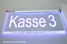LED Schild KASSE 3 graviert mit indirekter LED Beleuchtung