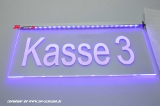 LED Schild KASSE 3 graviert mit indirekter LED Beleuchtung