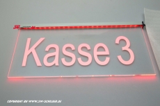 LED Schild KASSE 3 graviert mit indirekter LED Beleuchtung