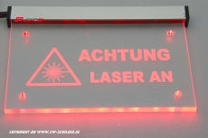 LED graviertes Hinweisschild ACHTUNG LASER AN + Piktogramm mit indirekter LED Beleuchtung