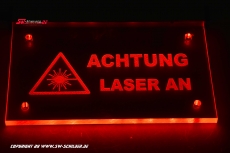 LED graviertes Hinweisschild ACHTUNG LASER AN + Piktogramm mit indirekter LED Beleuchtung