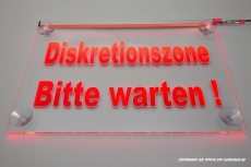 LED graviertes Hinweisschild DISKRETIONSZONE BITTE Warten mit indirekter LED Beleuchtung
