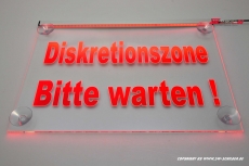 LED graviertes Hinweisschild DISKRETIONSZONE BITTE WARTEN mit indirekter LED  Beleuchtung