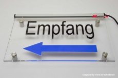 LED Beleuchtetes Schild Empfang + Pfeil links + Folie / graviert