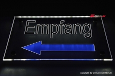 LED Beleuchtetes Schild Empfang + Pfeil links + Folie / graviert