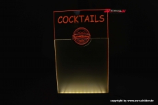 Individuell gestaltbarer Thekenaufsteller COCKTAILS + Ihr Logo mit indirekter Bi-Color LED Beleuchtung + Stift