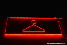 LED indirekt beleuchtetes graviertes Hinweisschild Piktogramm Garderobe Logo