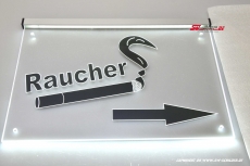 LED Wegweiserschild RAUCHER + Pfeil nach rechts mit indirekter LED Beleuchtung / Gravur