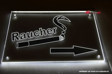 LED Wegweiserschild RAUCHER + Pfeil nach rechts mit indirekter LED Beleuchtung / Gravur