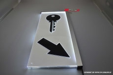 LED Gravur Schild Schlssel / Schlsseldienst + Pfeil schrg beidseitig Lesbar als Ausleger
