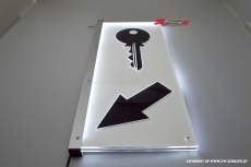 LED Gravur Schild Schlssel / Schlsseldienst + Pfeil schrg beidseitig Lesbar als Ausleger