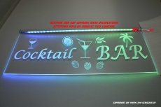 LED illuminated sign COCKTAIL BAR engraved with indirect LED lighting