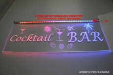 LED illuminated sign COCKTAIL BAR engraved with indirect LED lighting