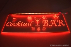 LED illuminated sign COCKTAIL BAR engraved with indirect LED lighting