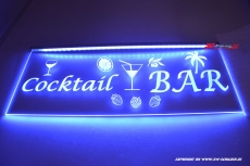 LED illuminated sign COCKTAIL BAR engraved with indirect LED lighting