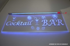 LED illuminated sign COCKTAIL BAR engraved with indirect LED lighting