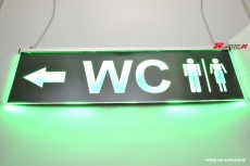 LED Beleuchtetes graviertes Schild WC / Piktogramm Mann Frau / Pfeil links Modern-Style