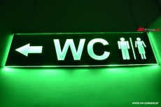 LED Beleuchtetes graviertes Schild WC / Piktogramm Mann Frau / Pfeil links Modern-Style