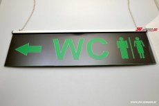 LED Beleuchtetes graviertes Schild WC / Piktogramm Mann Frau / Pfeil links Modern-Style