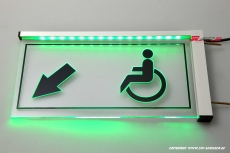 LED Illuminated engraved sign WC Wheelchair user / left arrow readable on both sides